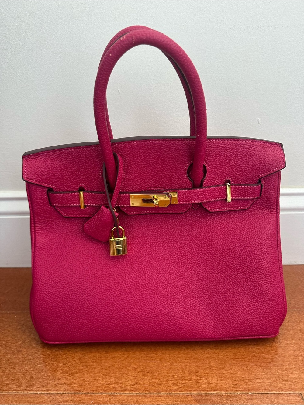 Women’s Fuchsia 30cm Top-Handle Leather Satchel with Gold Hardware